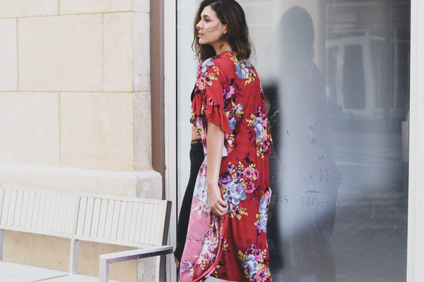 Red flowery kimono