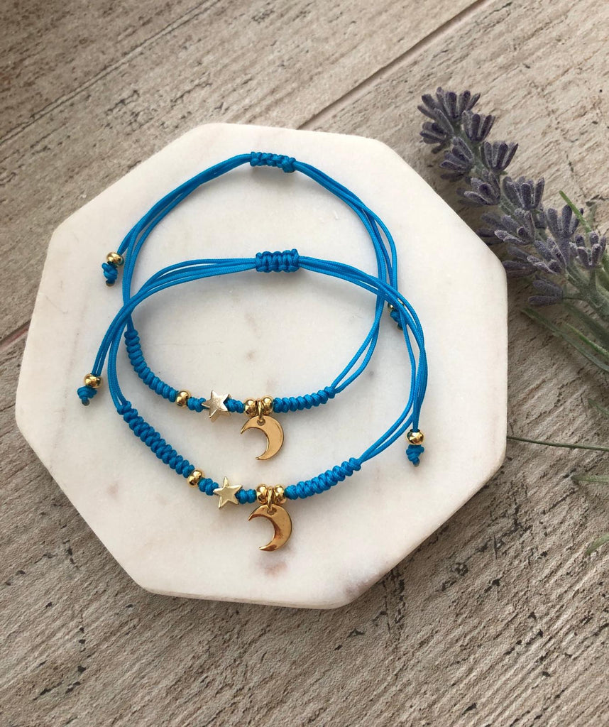 Moon & star blue adjustable bracelets