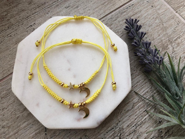 Moon & star yellow adjustable bracelets